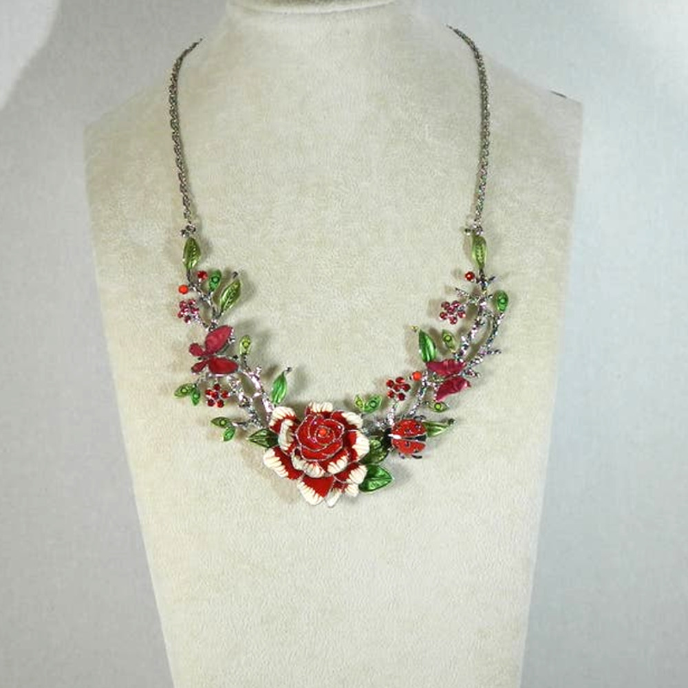 Unique Floral Butterfly Ladybug Statement Necklace